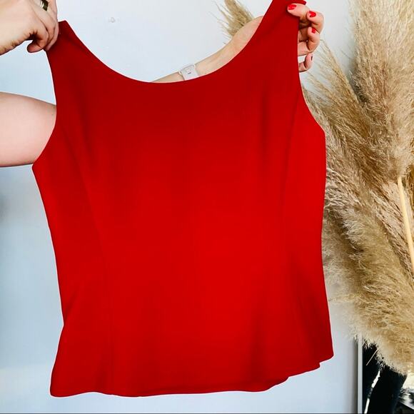 VINTAGE LE SUIT Red Scoop Neck Work Business Tank Top Crop Shell Blouse Shirt 4 - Picture 4 of 7